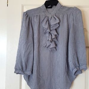 DABNEY LONG SLEEVE FRONT PLEATED HOUNDSTOOTH BLOUSE SIZE L